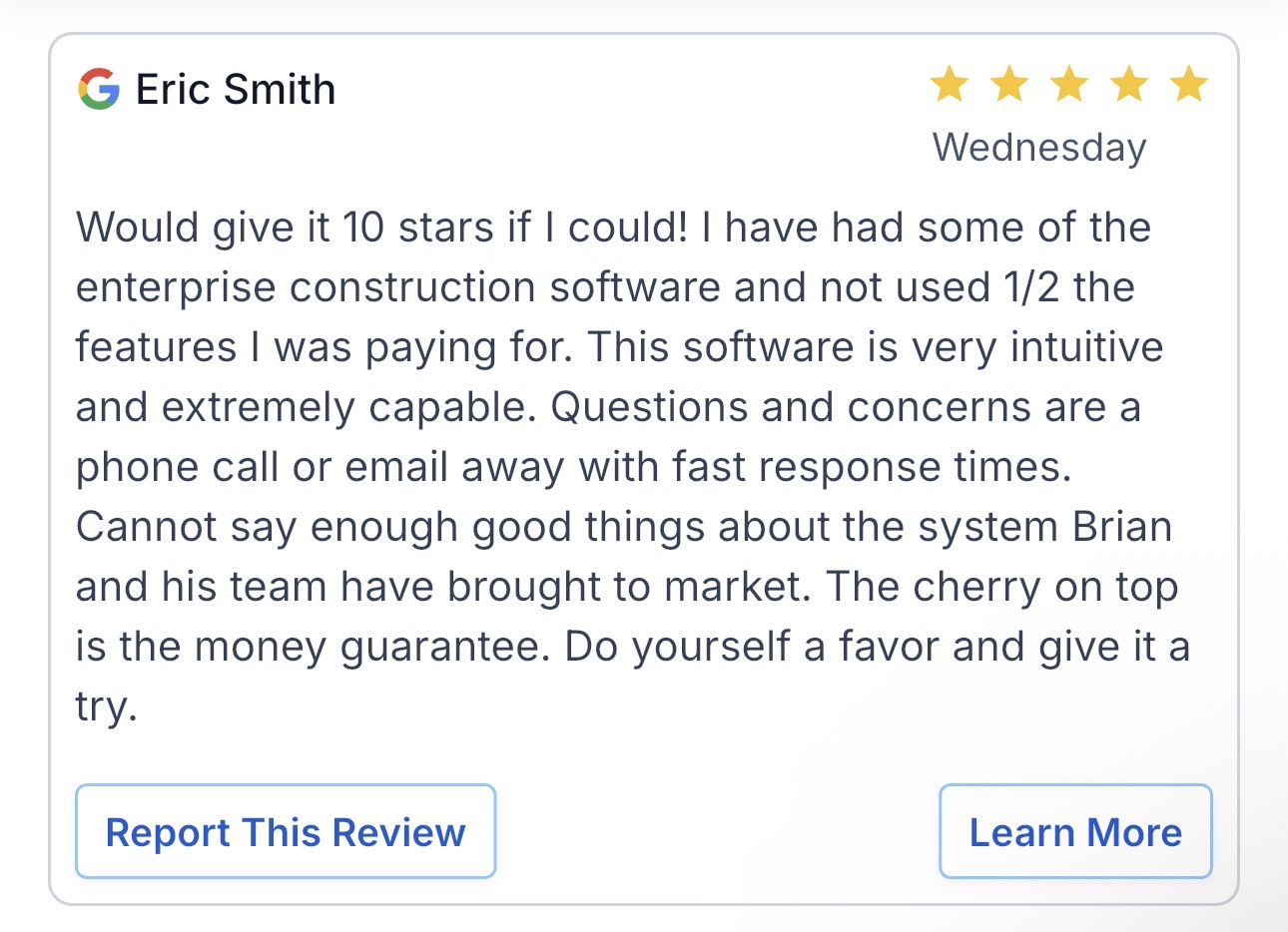 Five-star Google review from SimplySub customer Eric Smith